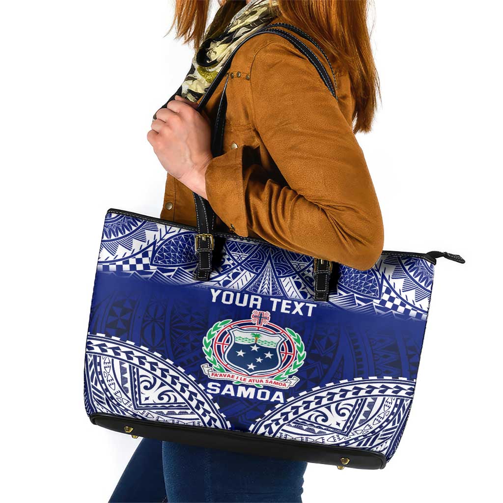 Personalised Samoa Coat Of Arms Leather Tote Bag With Polynesian Pattern Version