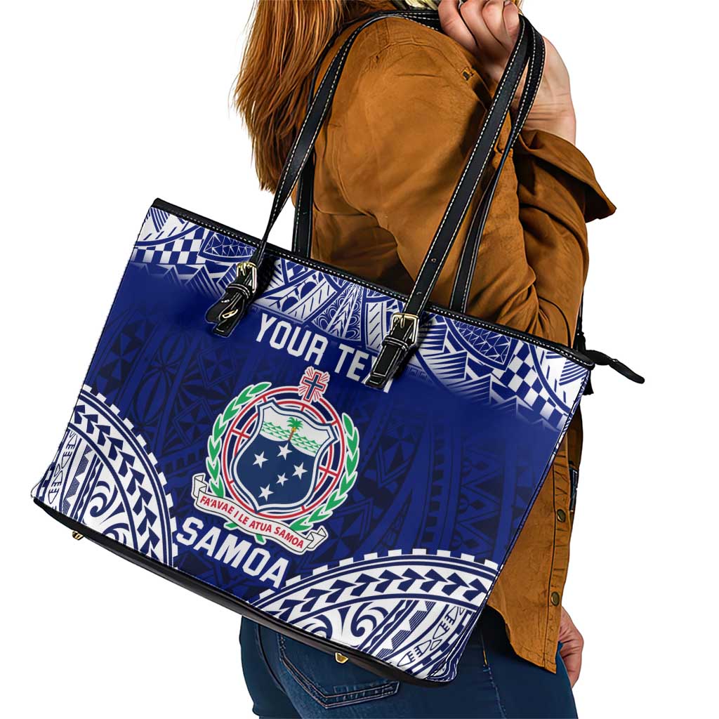 Personalised Samoa Coat Of Arms Leather Tote Bag With Polynesian Pattern Version