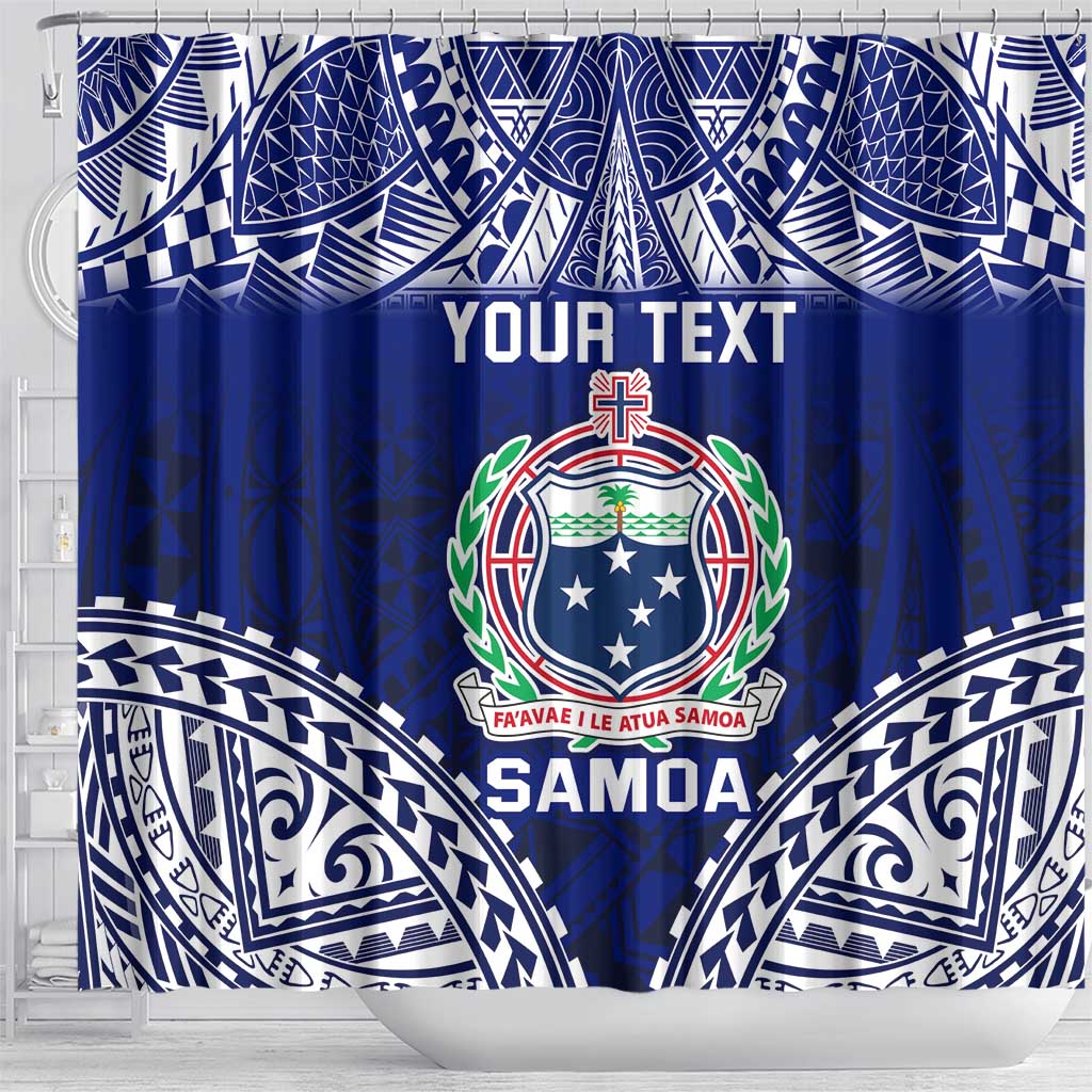 Personalised Samoa Coat Of Arms Shower Curtain With Polynesian Pattern Version