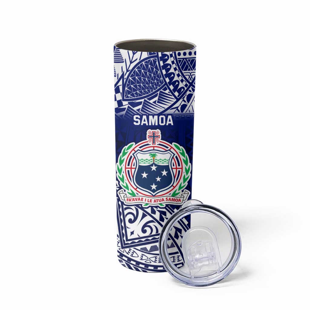 Personalised Samoa Coat Of Arms Skinny Tumbler With Polynesian Pattern Version