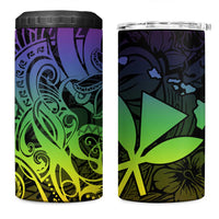 Polynesian Tribal Plumeria 4 in 1 Can Cooler Tumbler with Hawaii Kanaka Maoli Reggae Version