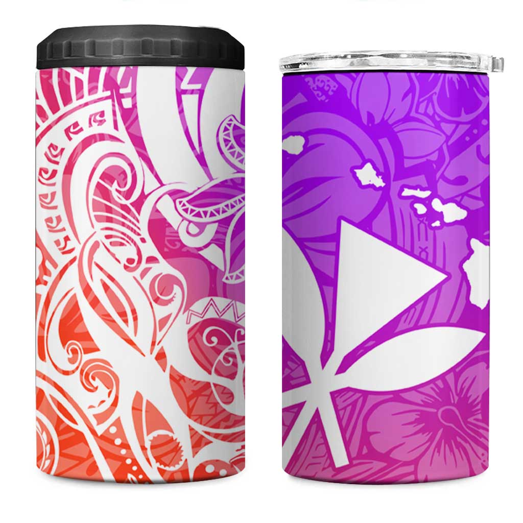 Polynesian Tribal Plumeria 4 in 1 Can Cooler Tumbler with Hawaii Kanaka Maoli Purple Gradient Version