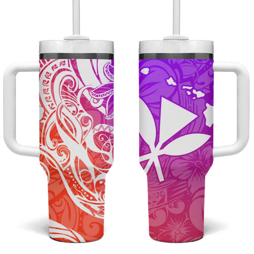 Polynesian Tribal Plumeria Tumbler With Handle with Hawaii Kanaka Maoli Purple Gradient Version