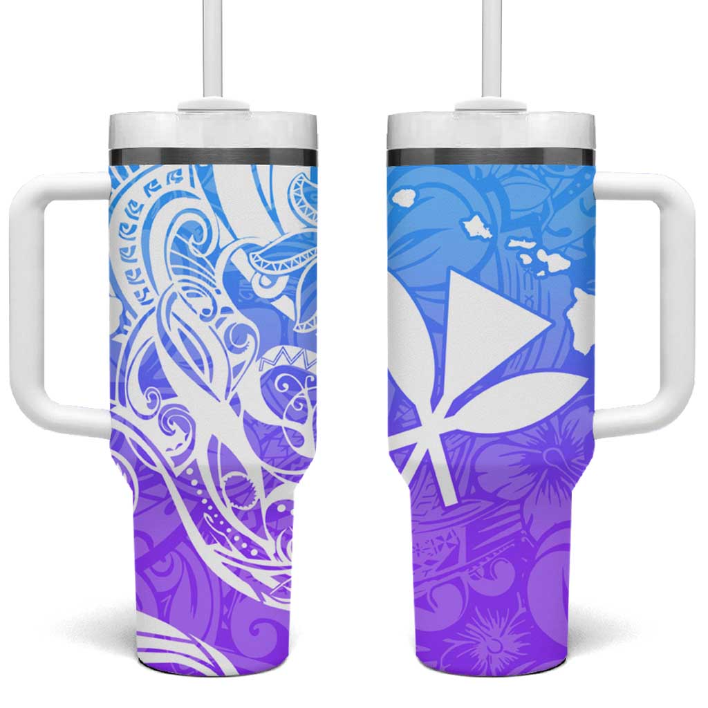 Polynesian Tribal Plumeria Tumbler With Handle with Hawaii Kanaka Maoli Blue Gradient Version