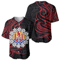 Tahitian Coat Of Arm and Tiare Flower Baseball Jersey Polynesian Tribal Tattoo