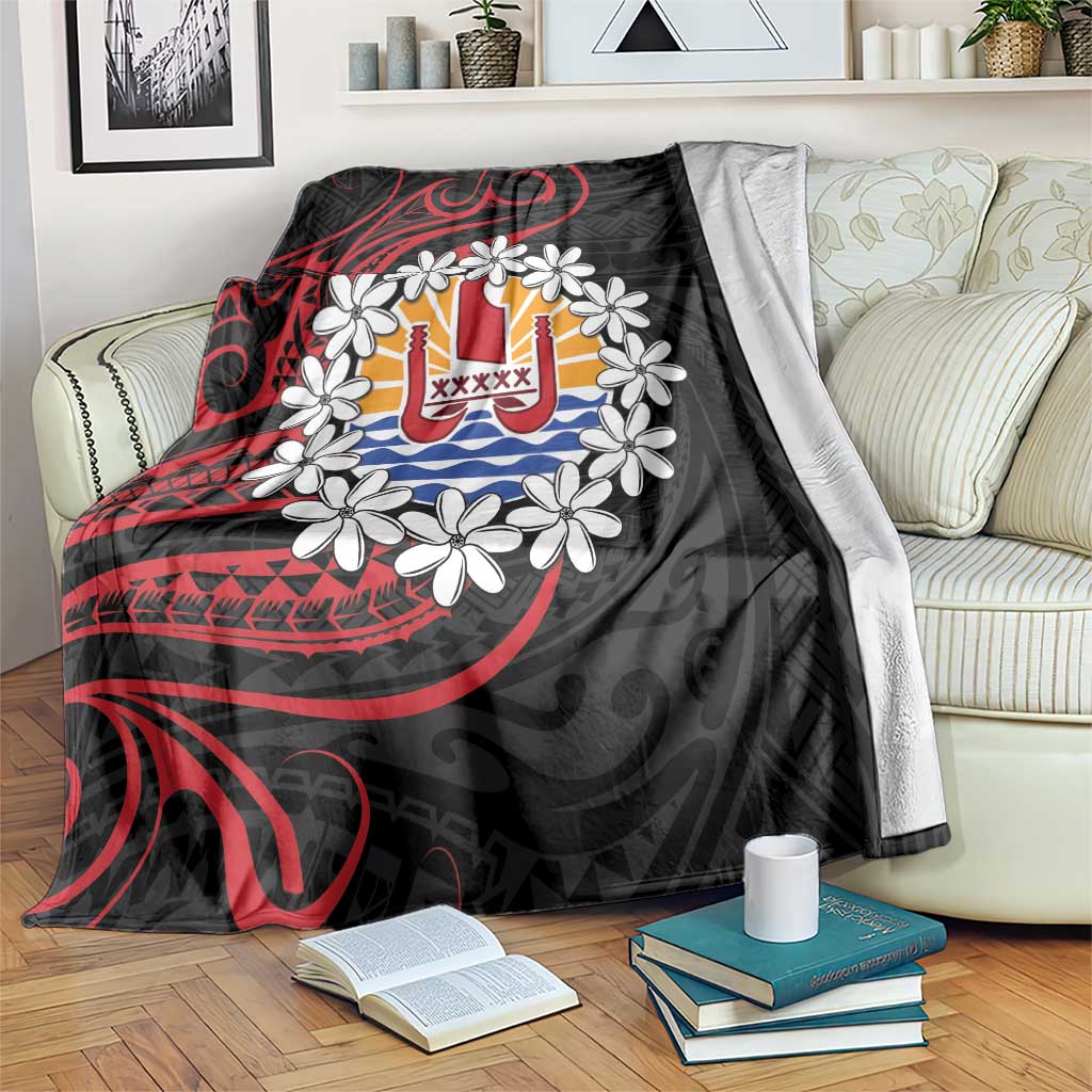 Tahitian Coat Of Arm and Tiare Flower Blanket Polynesian Tribal Tattoo