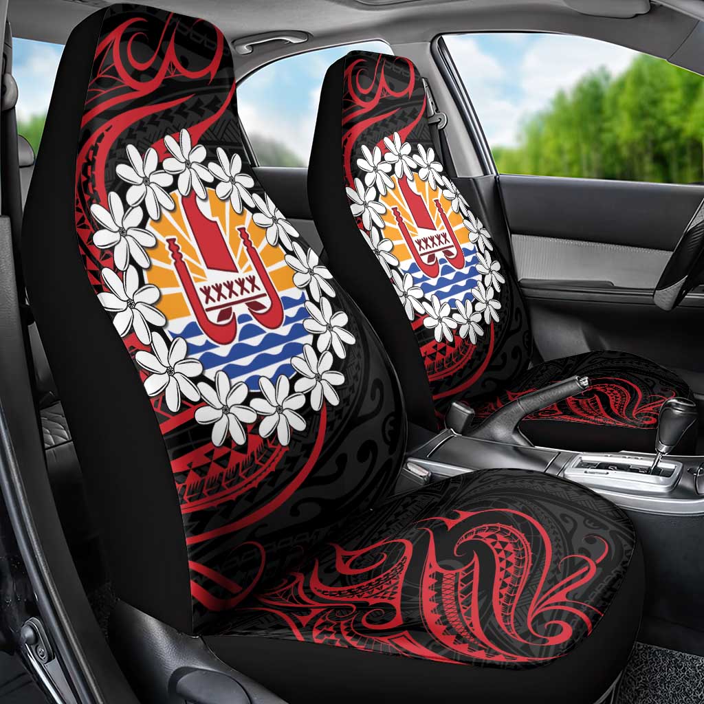 Tahitian Coat Of Arm and Tiare Flower Car Seat Cover Polynesian Tribal Tattoo LT9 - Polynesian Pride