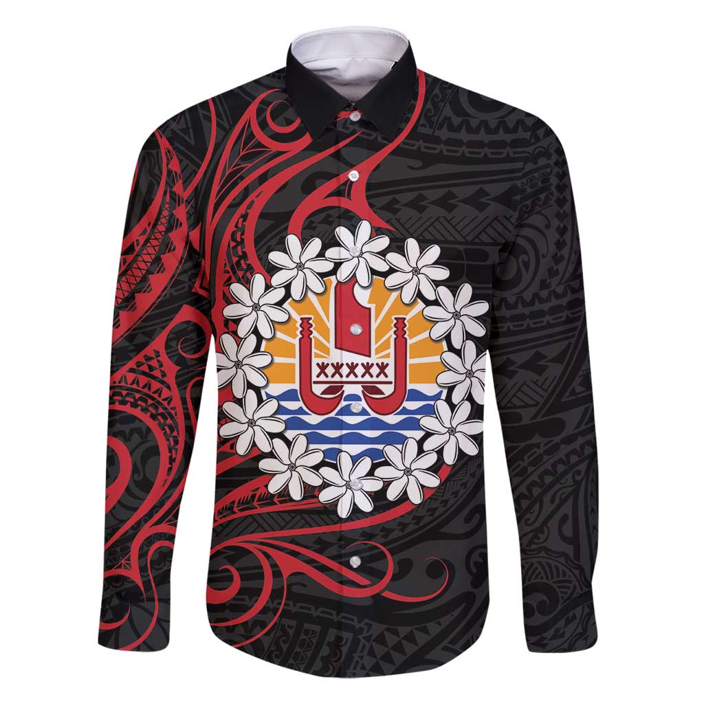 Tahitian Coat Of Arm and Tiare Flower Family Matching Off Shoulder Maxi Dress and Hawaiian Shirt Polynesian Tribal Tattoo