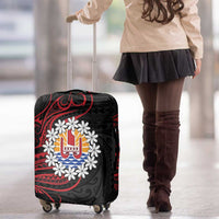 Tahitian Coat Of Arm and Tiare Flower Luggage Cover Polynesian Tribal Tattoo LT9 - Polynesian Pride