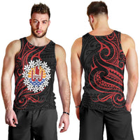 Tahitian Coat Of Arm and Tiare Flower Men Tank Top Polynesian Tribal Tattoo