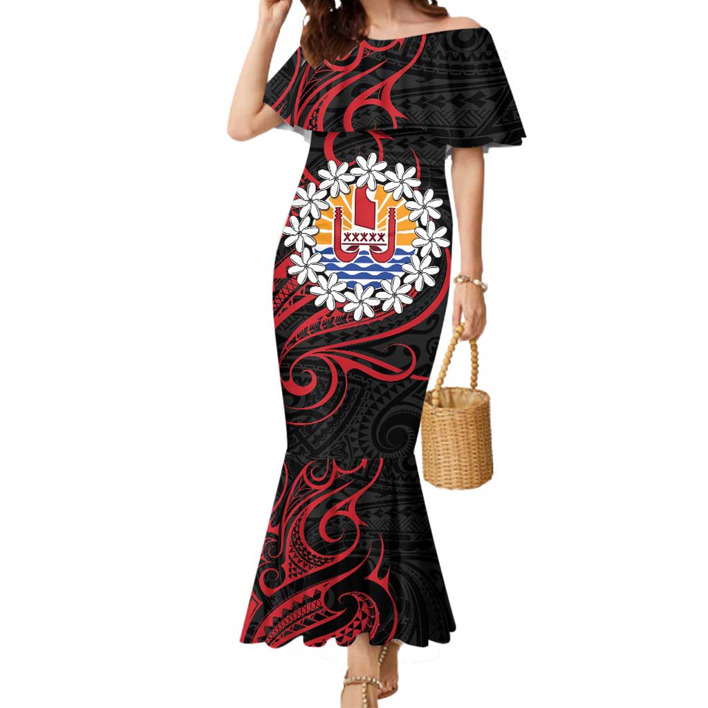 Tahitian Coat Of Arm and Tiare Flower Mermaid Dress Polynesian Tribal Tattoo LT9 Women Black - Polynesian Pride