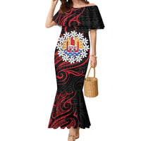 Tahitian Coat Of Arm and Tiare Flower Mermaid Dress Polynesian Tribal Tattoo LT9 Women Black - Polynesian Pride