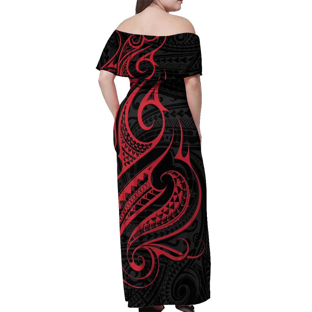 Tahitian Coat Of Arm and Tiare Flower Off Shoulder Maxi Dress Polynesian Tribal Tattoo LT9 - Polynesian Pride