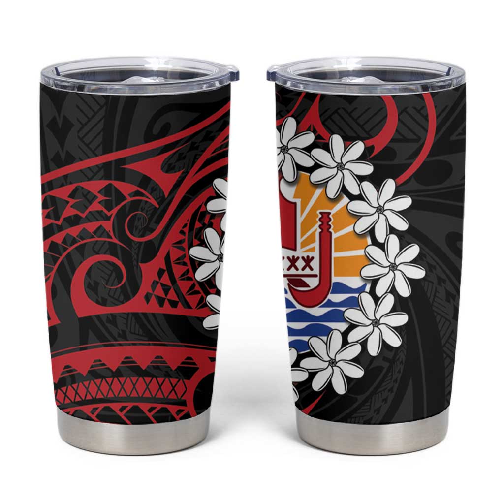 Tahitian Coat Of Arm and Tiare Flower Tumbler Cup Polynesian Tribal Tattoo LT9 Black - Polynesian Pride