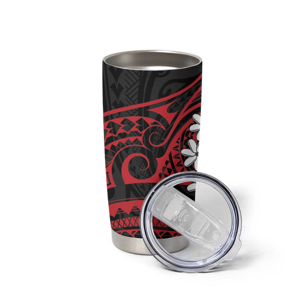 Tahitian Coat Of Arm and Tiare Flower Tumbler Cup Polynesian Tribal Tattoo LT9 - Polynesian Pride