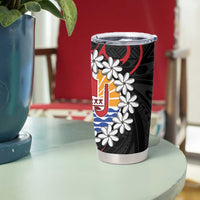 Tahitian Coat Of Arm and Tiare Flower Tumbler Cup Polynesian Tribal Tattoo LT9 - Polynesian Pride