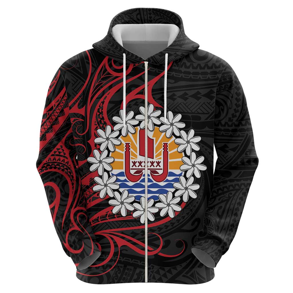 Tahitian Coat Of Arm and Tiare Flower Zip Hoodie Polynesian Tribal Tattoo LT9 - Polynesian Pride