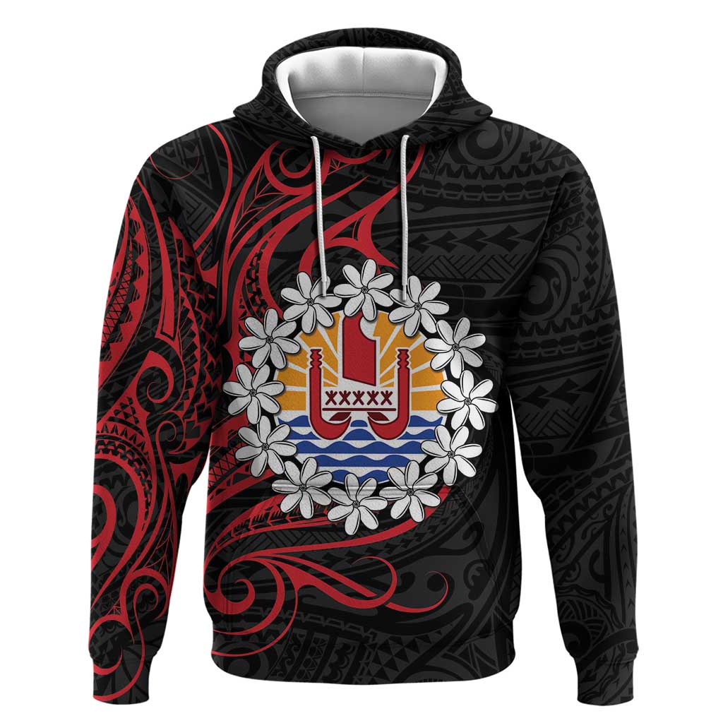 Tahitian Coat Of Arm and Tiare Flower Zip Hoodie Polynesian Tribal Tattoo LT9 Pullover Hoodie Black - Polynesian Pride