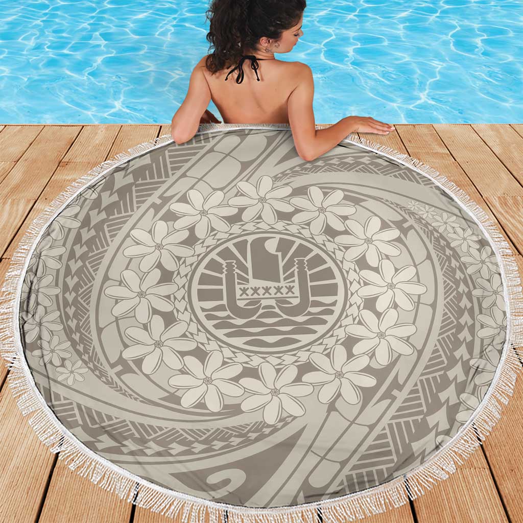 Tahitian Tiare Flower Beach Blanket Beige Polynesian Pattern