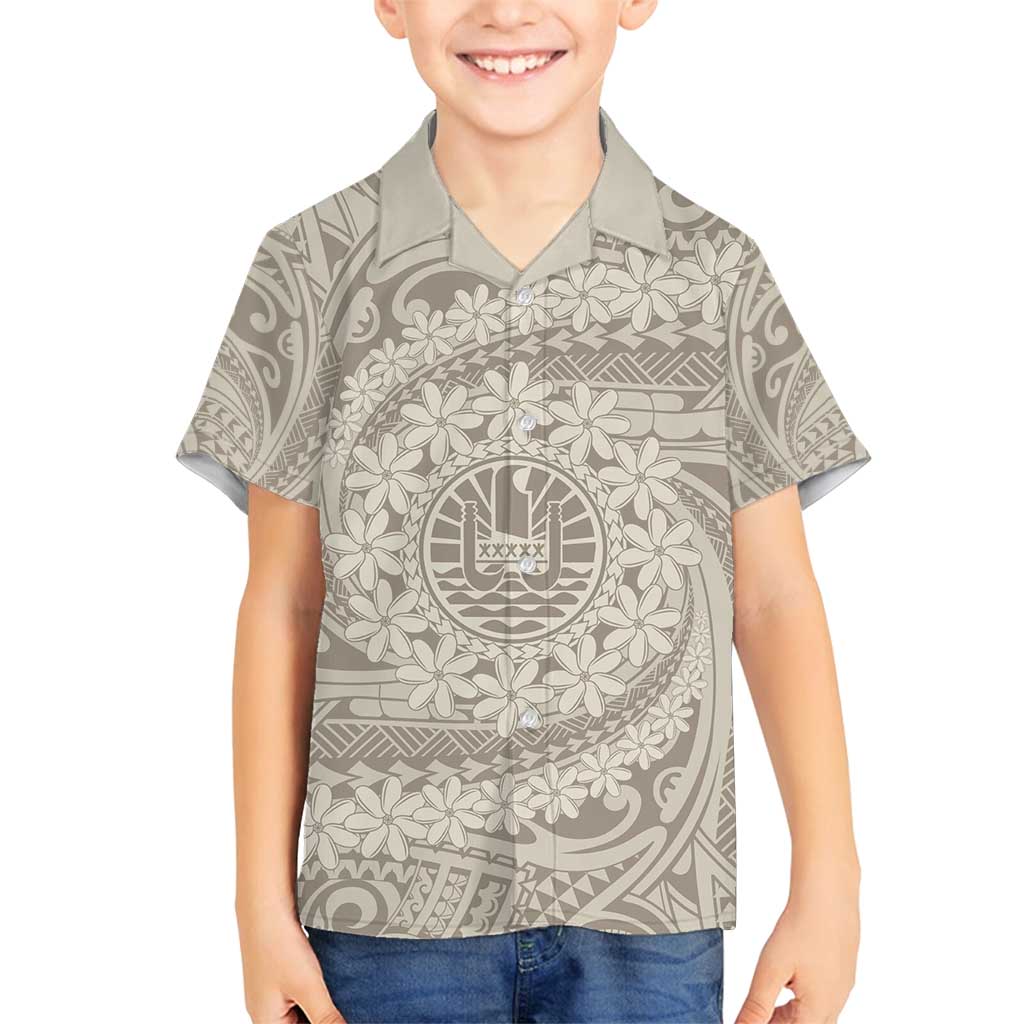 Tahitian Tiare Flower Family Matching Long Sleeve Bodycon Dress and Hawaiian Shirt Beige Polynesian Pattern LT9 Son's Shirt Beige - Polynesian Pride