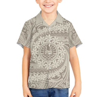 Tahitian Tiare Flower Family Matching Long Sleeve Bodycon Dress and Hawaiian Shirt Beige Polynesian Pattern LT9 Son's Shirt Beige - Polynesian Pride