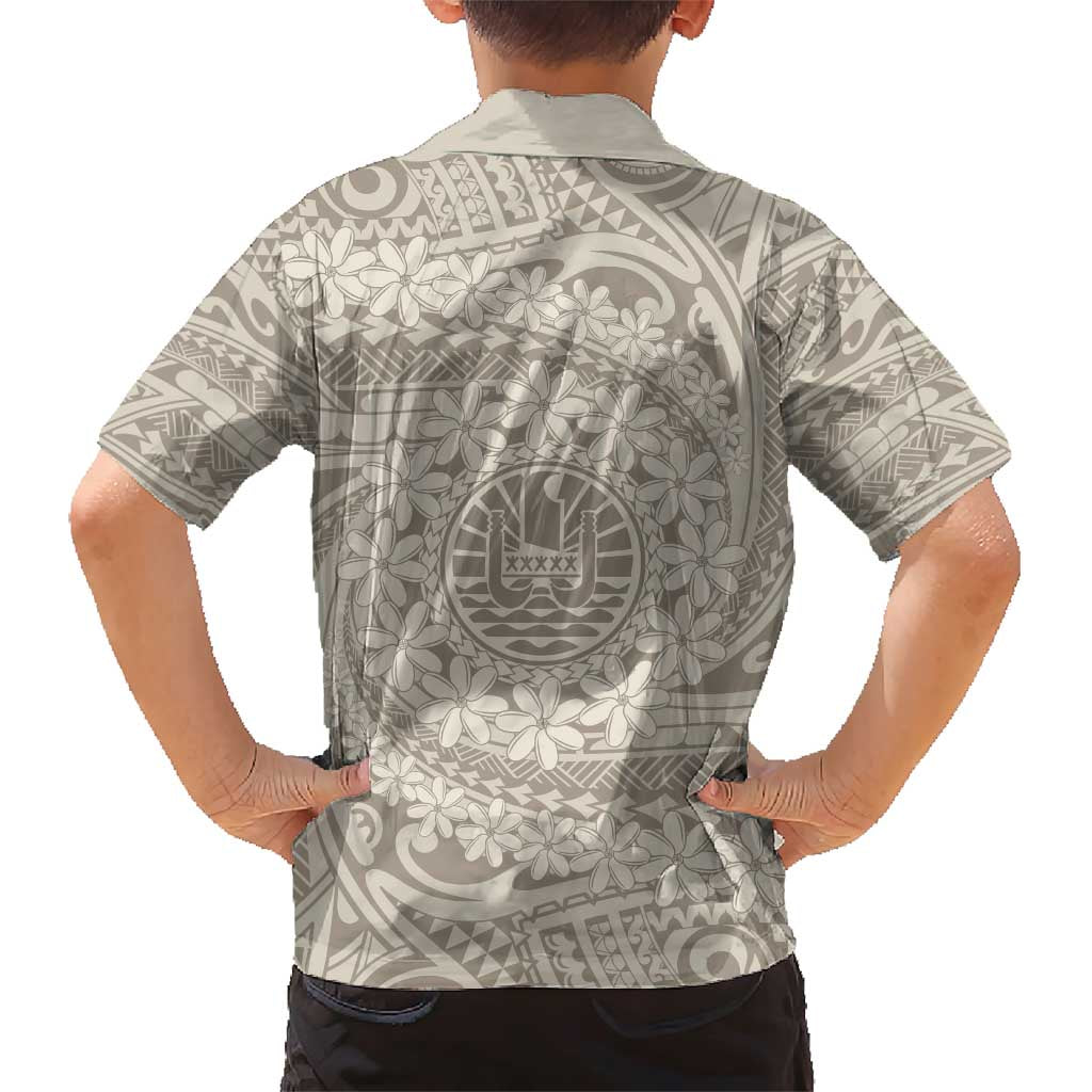 Tahitian Tiare Flower Family Matching Short Sleeve Bodycon Dress and Hawaiian Shirt Beige Polynesian Pattern LT9 - Polynesian Pride
