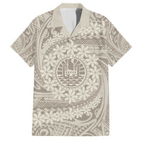 Tahitian Tiare Flower Family Matching Short Sleeve Bodycon Dress and Hawaiian Shirt Beige Polynesian Pattern LT9 Dad's Shirt - Short Sleeve Beige - Polynesian Pride