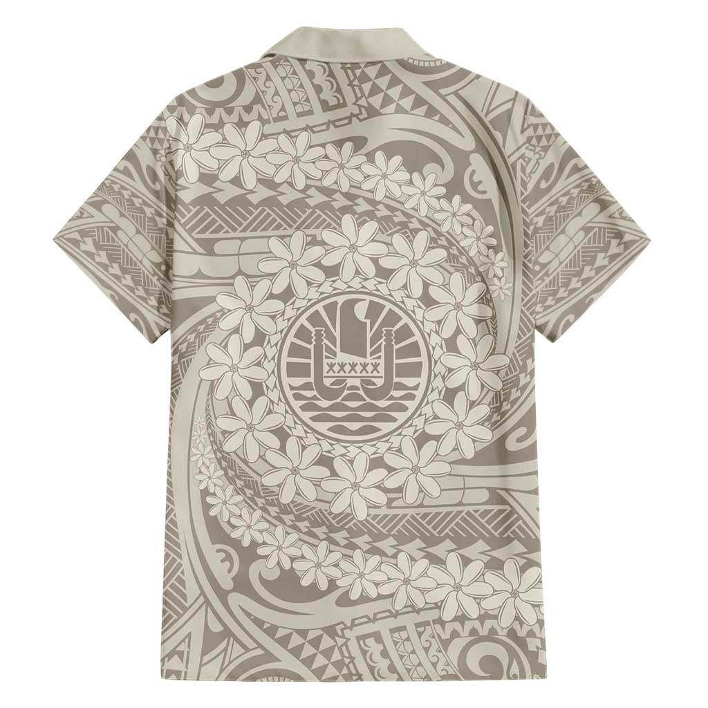 Tahitian Tiare Flower Family Matching Short Sleeve Bodycon Dress and Hawaiian Shirt Beige Polynesian Pattern LT9 - Polynesian Pride