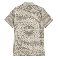 Tahitian Tiare Flower Family Matching Short Sleeve Bodycon Dress and Hawaiian Shirt Beige Polynesian Pattern LT9 - Polynesian Pride