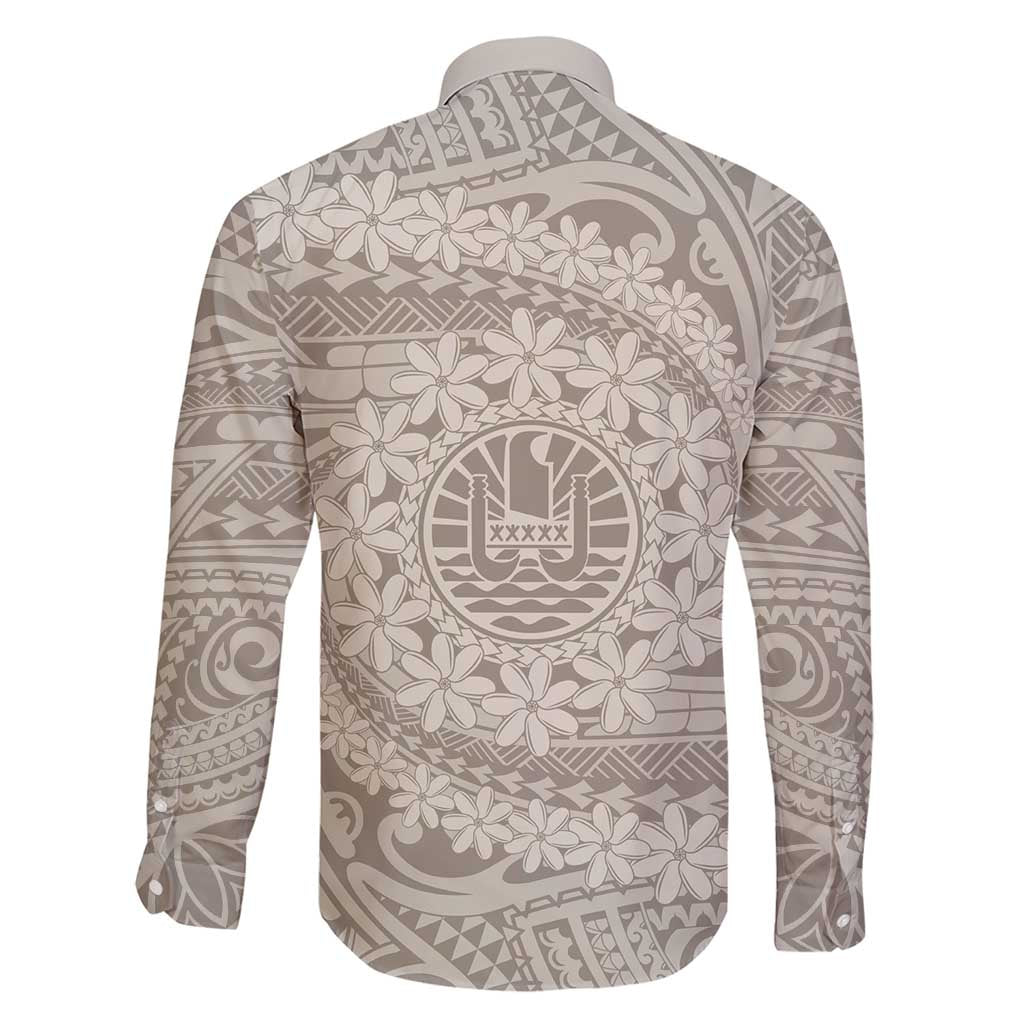 Tahitian Tiare Flower Family Matching Short Sleeve Bodycon Dress and Hawaiian Shirt Beige Polynesian Pattern LT9 - Polynesian Pride