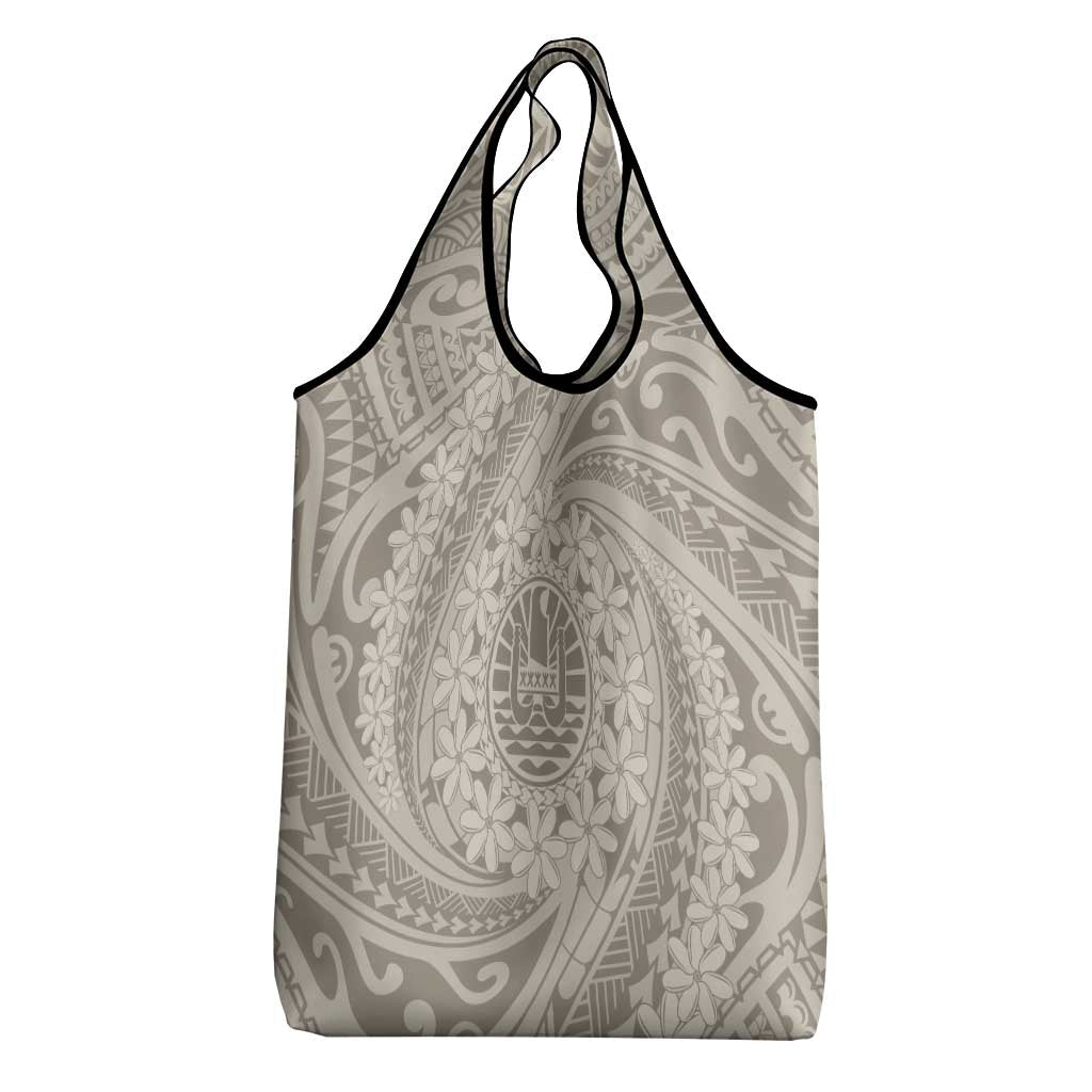Tahitian Tiare Flower Grocery Bag Beige Polynesian Pattern