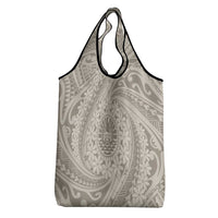 Tahitian Tiare Flower Grocery Bag Beige Polynesian Pattern