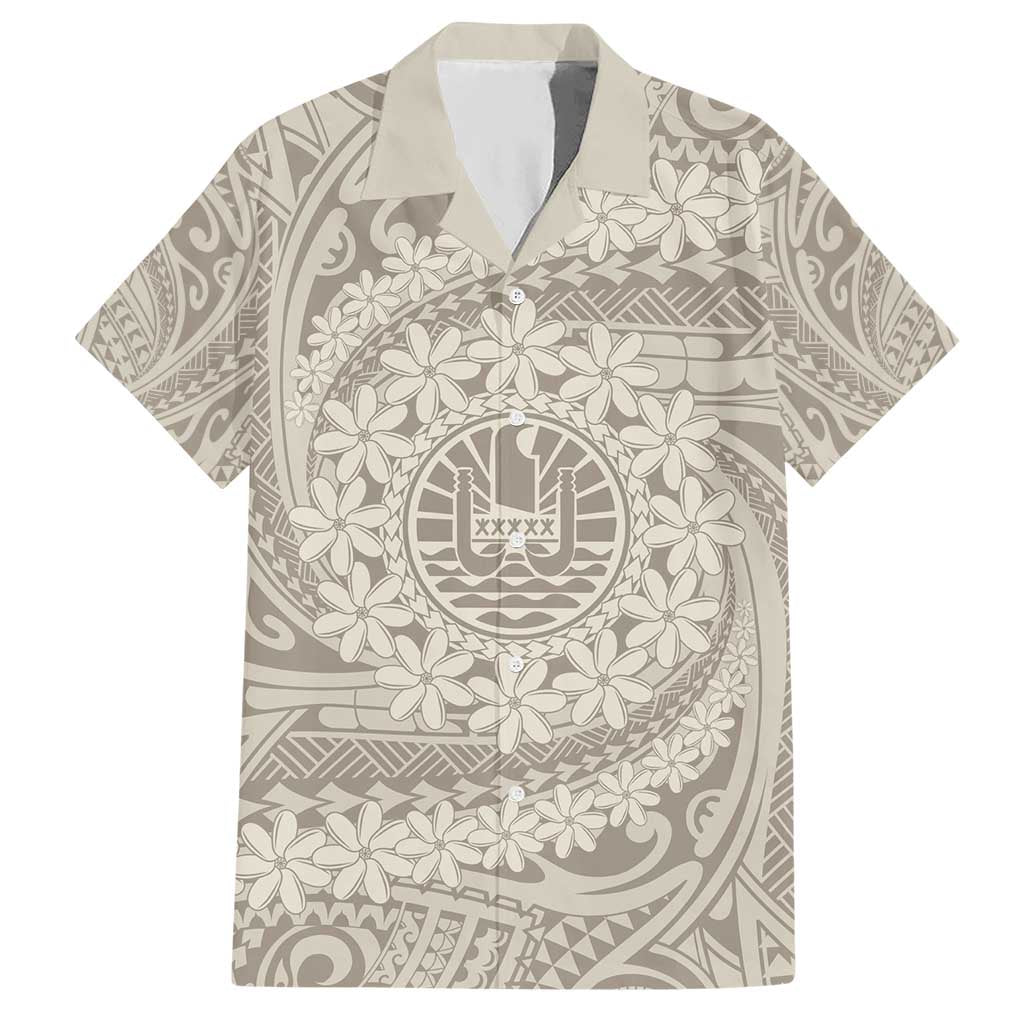 Tahitian Tiare Flower Hawaiian Shirt Beige Polynesian Pattern