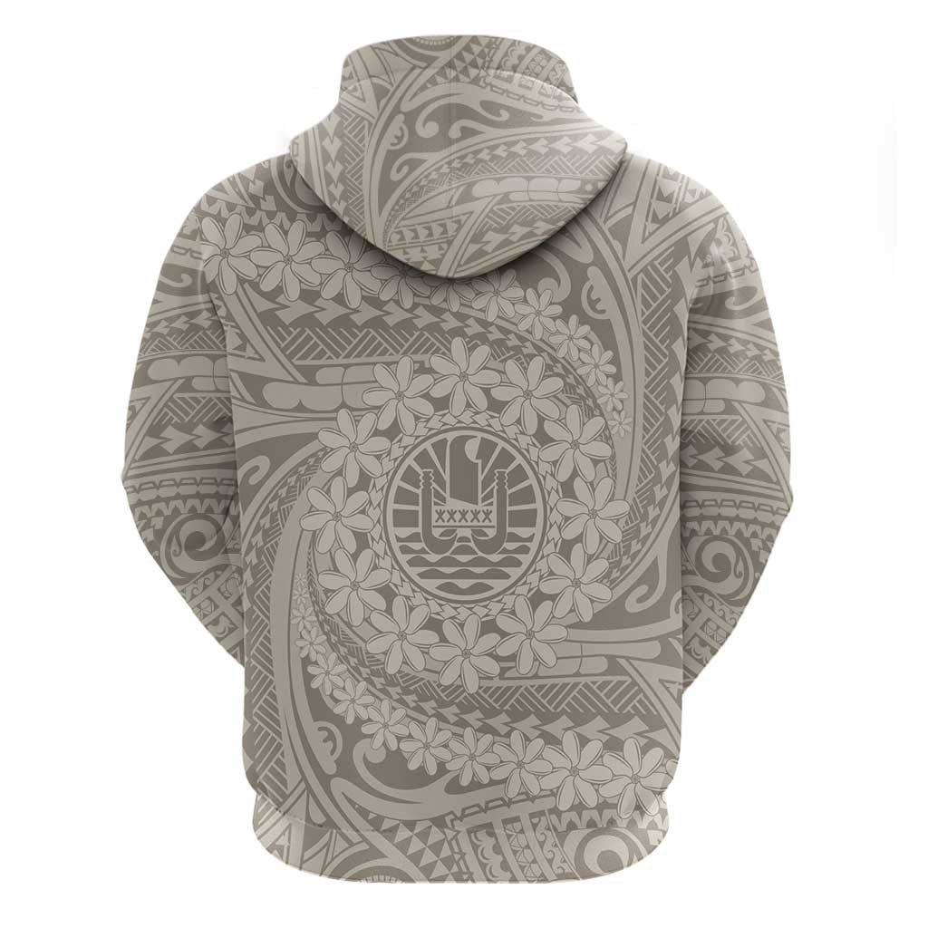 Tahitian Tiare Flower Hoodie Beige Polynesian Pattern