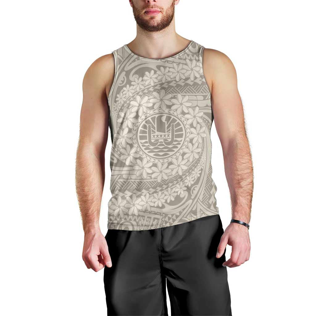 Tahitian Tiare Flower Men Tank Top Beige Polynesian Pattern