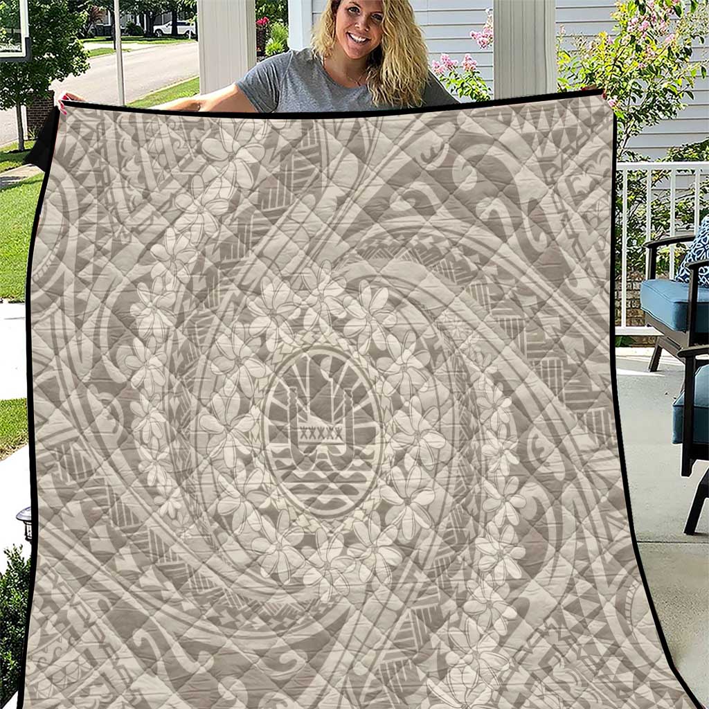 Tahitian Tiare Flower Quilt Beige Polynesian Pattern