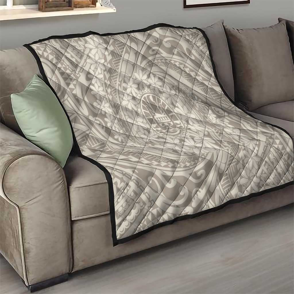 Tahitian Tiare Flower Quilt Beige Polynesian Pattern