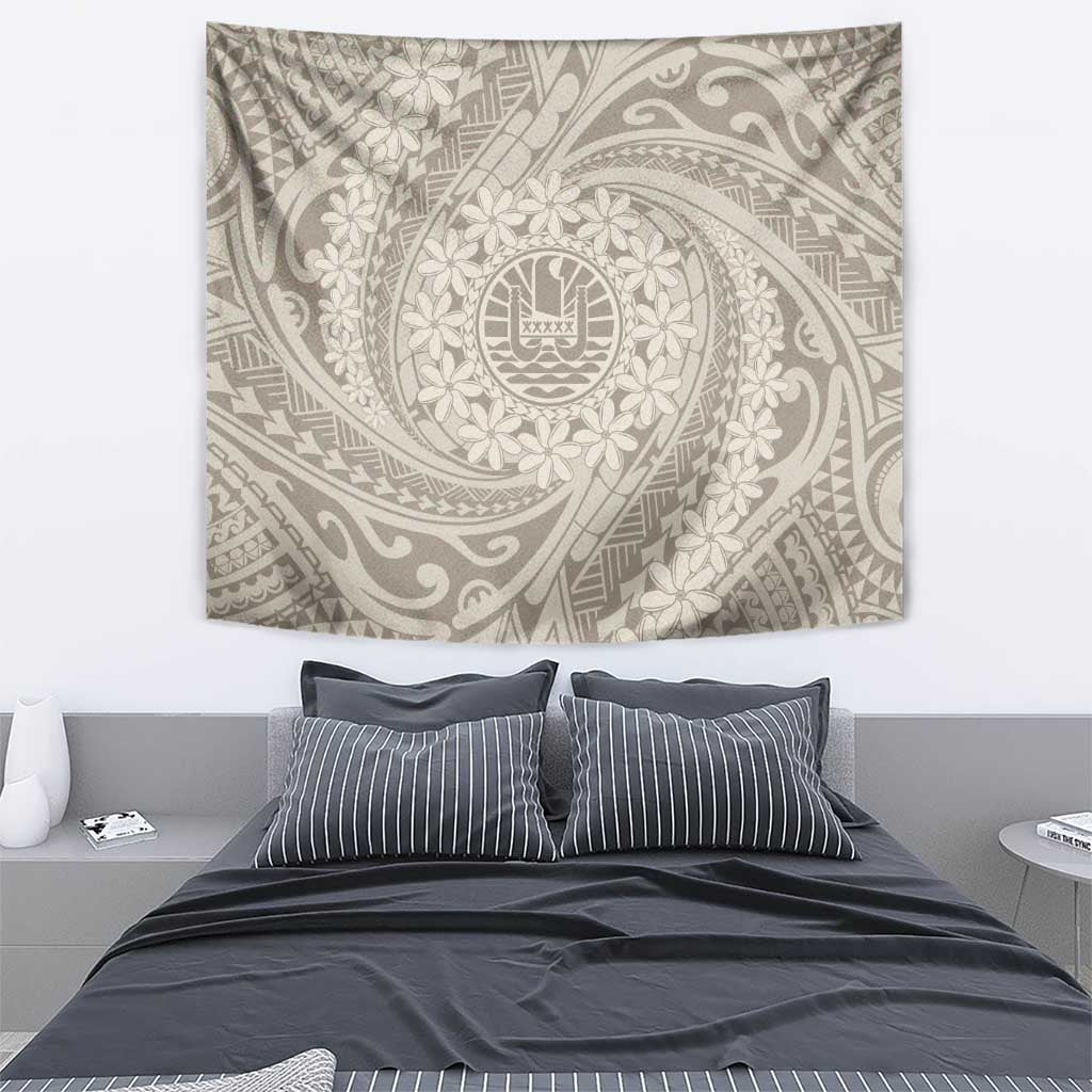 Tahitian Tiare Flower Tapestry Beige Polynesian Pattern