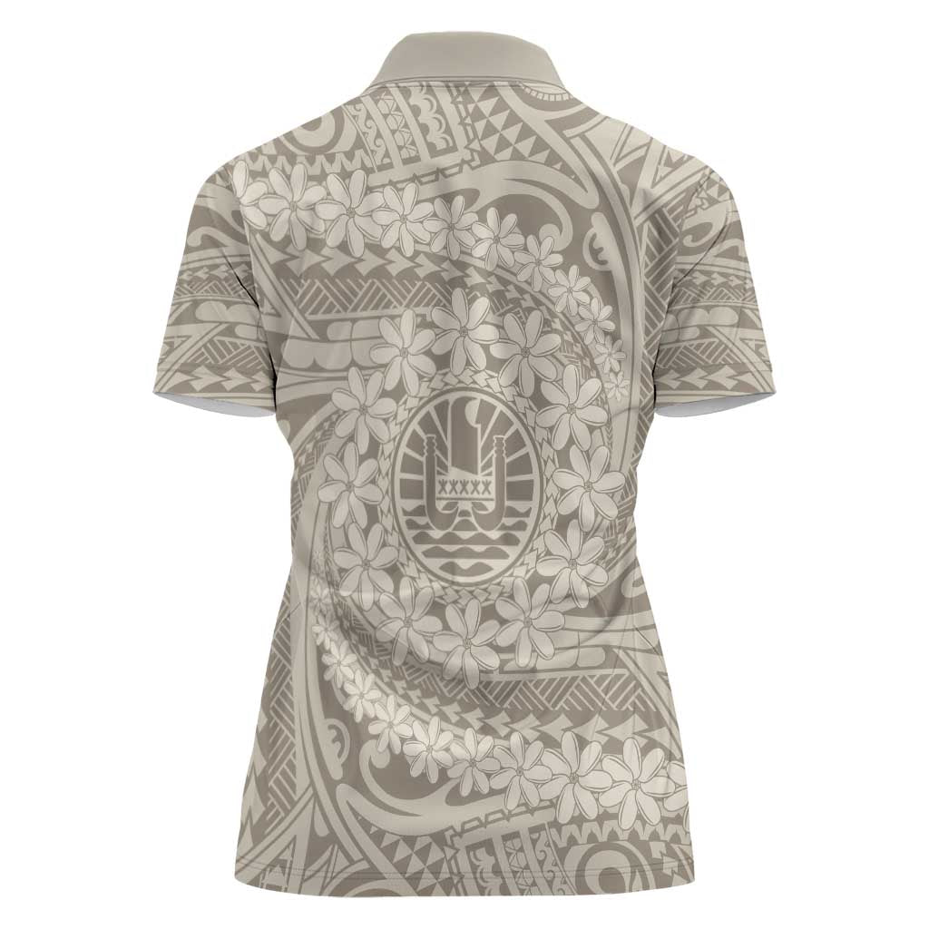 Tahitian Tiare Flower Women Polo Shirt Beige Polynesian Pattern
