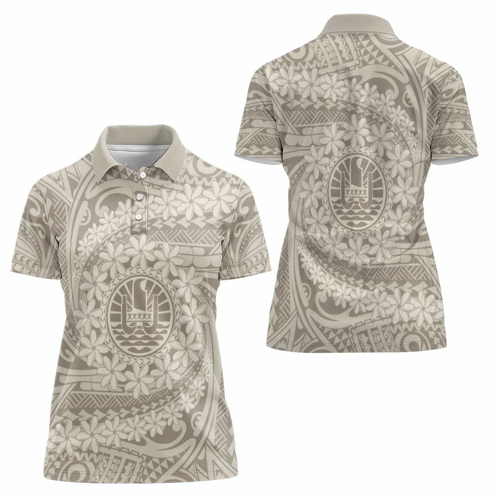 Tahitian Tiare Flower Women Polo Shirt Beige Polynesian Pattern