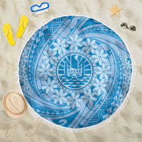 Tahitian Tiare Flower Beach Blanket Blue Polynesian Pattern