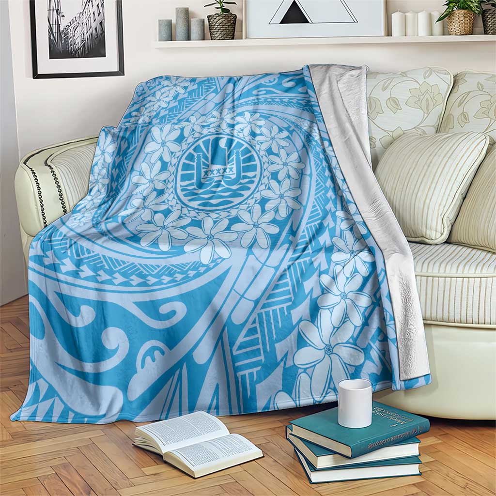 Tahitian Tiare Flower Blanket Blue Polynesian Pattern