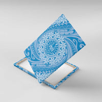 Tahitian Tiare Flower Canvas Wall Art Blue Polynesian Pattern