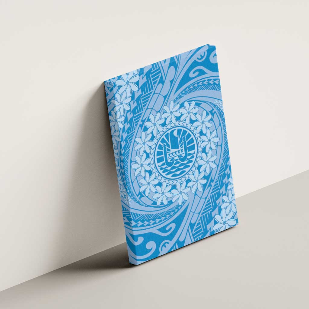 Tahitian Tiare Flower Canvas Wall Art Blue Polynesian Pattern