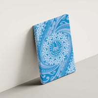 Tahitian Tiare Flower Canvas Wall Art Blue Polynesian Pattern