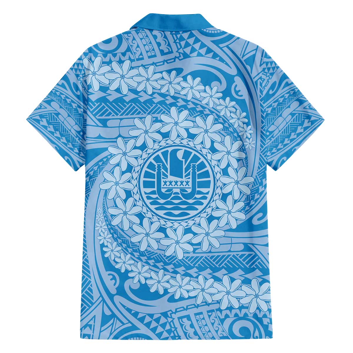 Tahitian Tiare Flower Family Matching Off The Shoulder Long Sleeve Dress and Hawaiian Shirt Blue Polynesian Pattern LT9 - Polynesian Pride