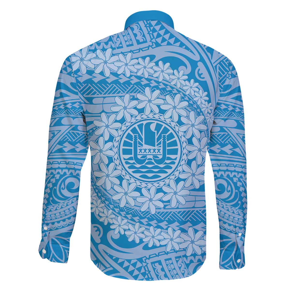 Tahitian Tiare Flower Family Matching Off The Shoulder Long Sleeve Dress and Hawaiian Shirt Blue Polynesian Pattern LT9 - Polynesian Pride