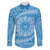 Tahitian Tiare Flower Family Matching Short Sleeve Bodycon Dress and Hawaiian Shirt Blue Polynesian Pattern