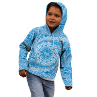 Tahitian Tiare Flower Kid Hoodie Blue Polynesian Pattern