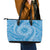 Tahitian Tiare Flower Leather Tote Bag Blue Polynesian Pattern